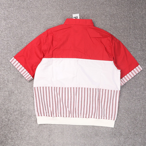 VTG 80s 90s Award Deadstock Medium Red White Striped Short Sleeve Collared Shirt - Picture 2 of 9
